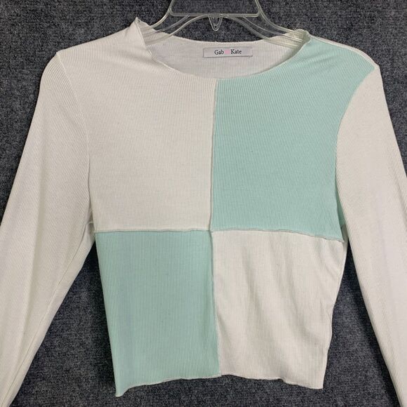 Gab & Kate Ribbed Knit Crop Top Block Color Long Sleeve Women Small - Picture 2 of 10
